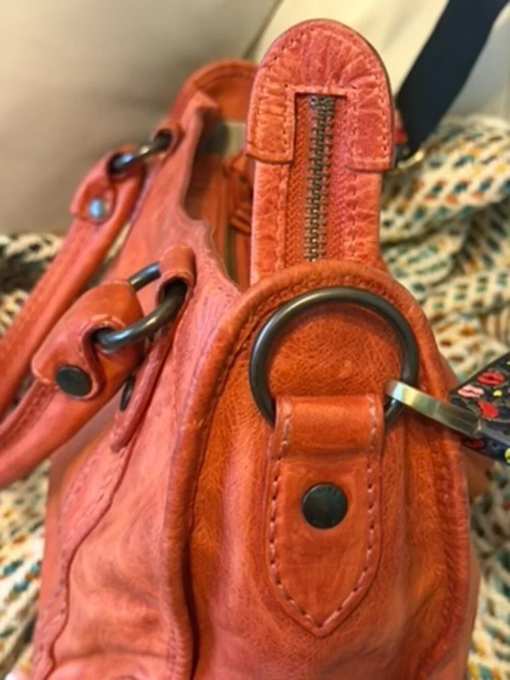 Frye Melissa Washed Leather Satchel Burnt Orange Boho Embroidered Strap EUC